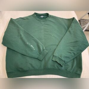 Vintage Russell Jerzees Sweatshirt Distressed paint Spots XL Green